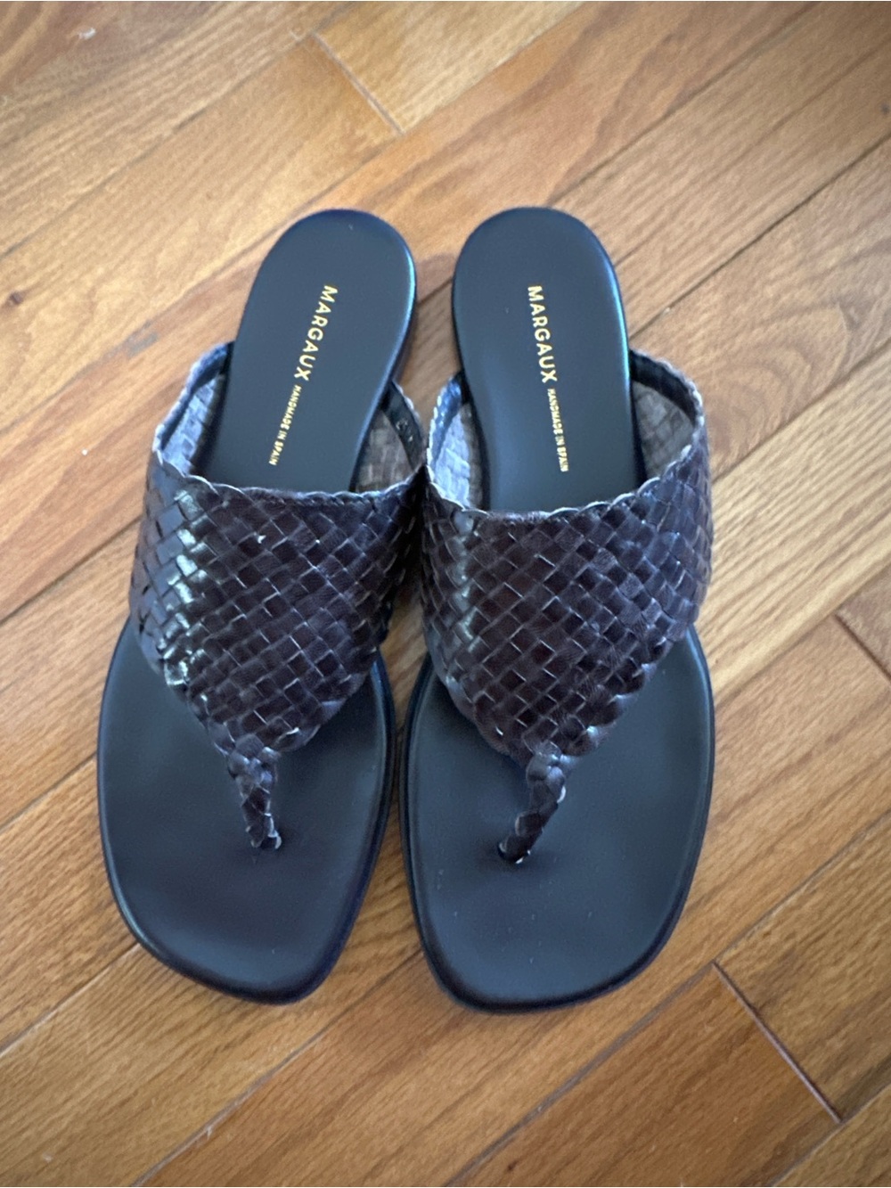 Margaux Dark Brown Woven Thong Sandals